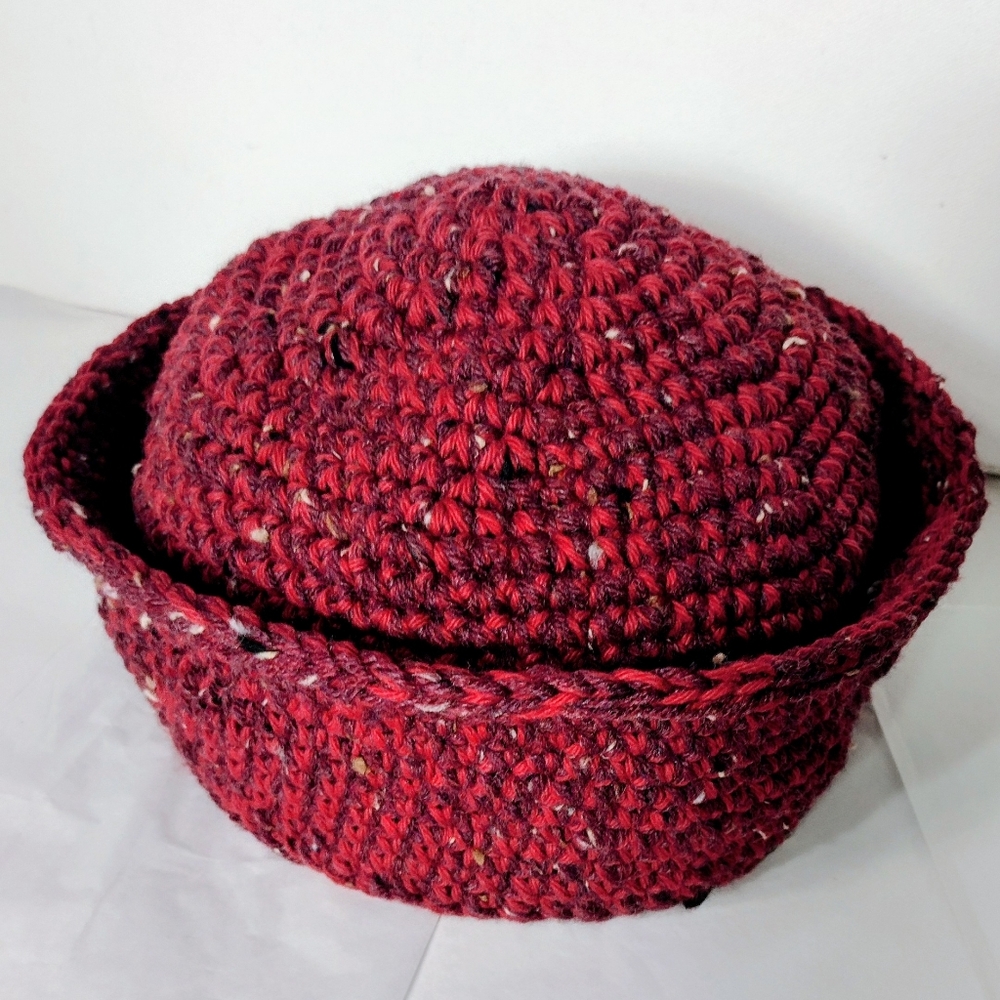 Handmade Sailor Style Burgundy Crocheted Non-wool Hat NEW